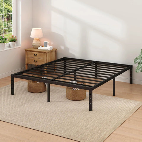 King Size Metal Bed Frame With Built In Storage Space Heavy Duty Sturdy Mattress Foundation Easy Assembly No Box Spring Needed Black 14 Inch Clearance in bedroom setting