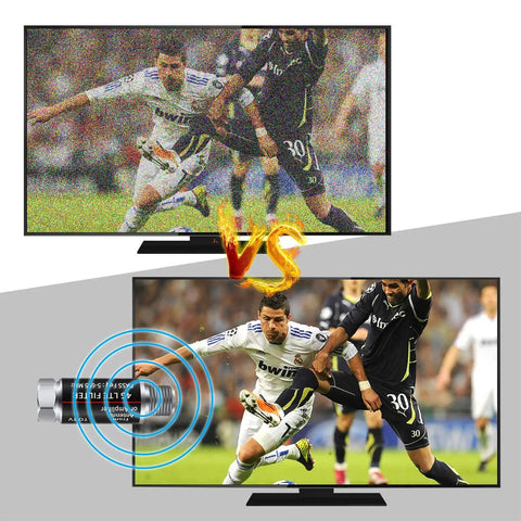 Comparison of TV quality with and without 2 Pack LTE Filter For TV Antenna And Amplifier Keeps 4G 5G Interference Out.