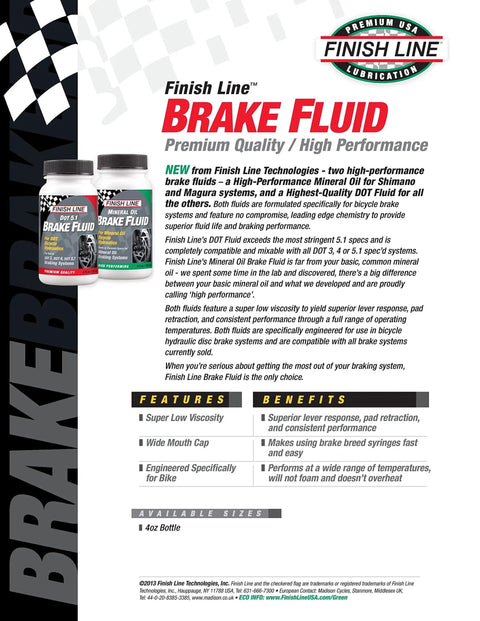 High-Performance DOT 5.1 Bicycle Brake Fluid For Hydraulic Disc Brakes Low Viscosity Delivers Crisp Lever Feel And Pro Grade Stopping Power For Everyday And Extreme Rides Temperature Stable Under Heat And Cold 4oz Bottle