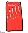 5 Piece Flex Head Double Box End Ratcheting Wrench Set CrV XL Design For Tight Spaces With Universal Spline Drive Compatible With 12 Point 6 Point Rounded 6 Point Spline ETorx And Square Fasteners Mirror Polished Chrome Vanadium Finish in red case