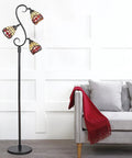 Bronze 70.5-Inch Tiffany-Style 3-Light LED Floor Lamp With Stained Glass Shade Handcrafted Iron Tree Design Multi-Color Glass