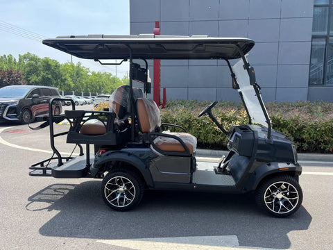 Premium Four Seater Electric Golf Cart Delivers Smooth All Terrain Ride with spacious gray interior and eco-friendly design.