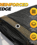 Seventy Percent Shade Cloth 10x20 Feet Shade Net Mesh Tarp With Grommets Black close-up of reinforced edge and grommet.