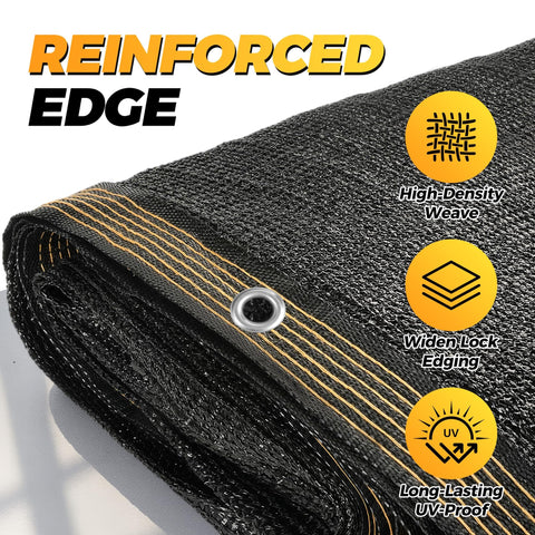 Seventy Percent Shade Cloth 10x20 Feet Shade Net Mesh Tarp With Grommets Black close-up of reinforced edge and grommet.