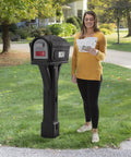 Top Grade Classic Black Plastic Residential Mailbox With Standalone Yard Post Mount Combo Kit providing secure retrieval and bulky gear storage.