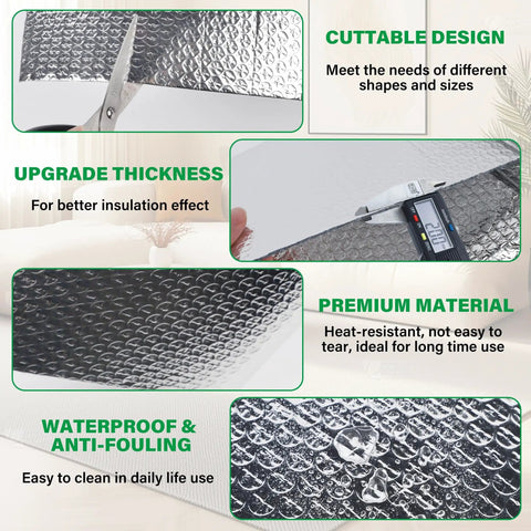 Window Insulation Roll 48In By 20Ft Reflective Heat Shield Bubble Film With Double Sided Aluminum Foil Insulation For Weatherproof Windows Garage Doors RVs Basements Beat The Heat All Year Round For Winter And Summer Comfort, cut to size