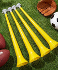 Four yellow Six Pack Vuvuzela Stadium Horns 21 Inch Collapsible Plastic Trumpet Noisemakers for sport events on grass