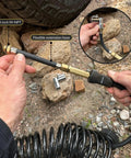 Flexible extension hose attached to a Heavy Duty Portable Air Compressor Tire Inflator Kit for quick tire fill.