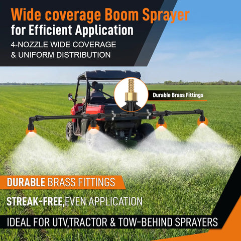 Wide Coverage Boom Sprayer Wand With Four Nozzles For Lawn Big Yard And Farm Use Brass Fittings ATV UTV Tow Behind Sprayer Kit