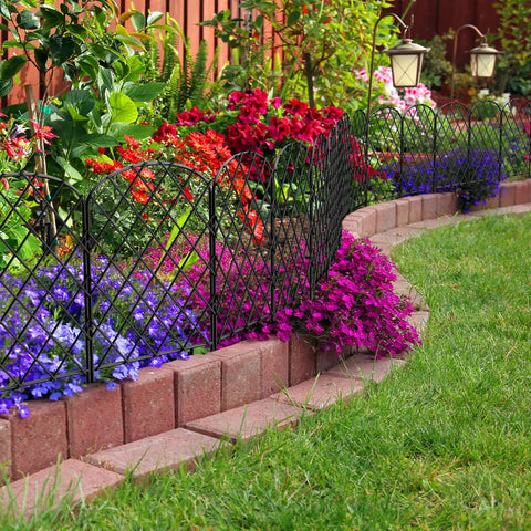 10 Pack Decorative Garden Fence Panels, 24 Inch High, 10 Feet Long When Connected, rustproof metal edging in garden setting