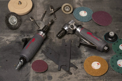 Badass 1/4 Inch Collet Air Die Grinder Rocking Zero Point Four Horsepower And Twelve Thousand Rpm with grinding accessories.