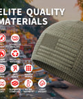 Grid Fleece Beanie With American Flag Embroidery For Outdoorsy Folks, waffle tactical skull cap in army olive with icons of features