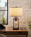 Farmhouse Table Lamps With USB Ports And AC Outlet 3 Way Dimmable Touch Control Nightstand Set With Bulbs Included on wooden desk