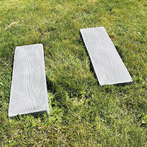 Wooden Board Molds For Concrete Stepping Stones And Garden Walkways, DIY Paver Molds For Patios And Paths, Reusable Plastic Molds Set Of 2 For Easy Stone Crafting At Home on grass.