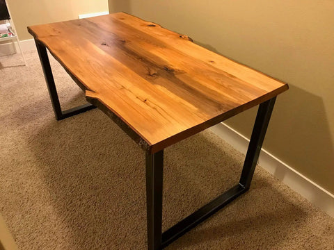 Wooden table with Rustic Industrial Metal Table Legs Set Of Two In U Style USA Made Built Tough Heavy Duty Adjustable Leveling Feet