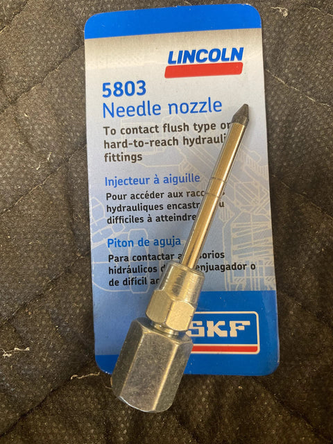 Lincoln 5803 needle grease nozzle with hardened steel tip, 1/8 in female NPT, front view