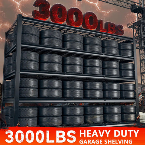 Heavy Duty 60 Inch Wide Garage Shelving Unit With 3000 Lbs Capacity, 5 Tier Metal Storage Racks For Garage Basement Pantry Workshop And More, Built To Last Steel Shelves For Maximum Space And Clean Up Clutter. Tire storage rack with 5 steel tiers and 3000 lbs capacity