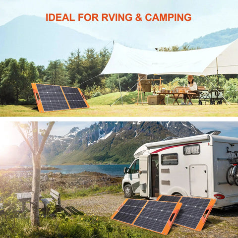 100W Portable Foldable Solar Panel With 18V Output And USB Charging, IP65 Waterproof For Camping, RVing And Off Grid Backups