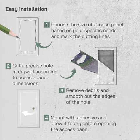 Step-by-step installation guide for Bulletproof Lockable Metal Access Panel For Drywall 6X12 Inch on drywall.