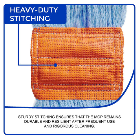 Top Shelf Commercial Loop End Wet Mop Head Refill 2 Pack 20 Inch Large blue 4 Ply synthetic yarn heavy-duty stitching detail.