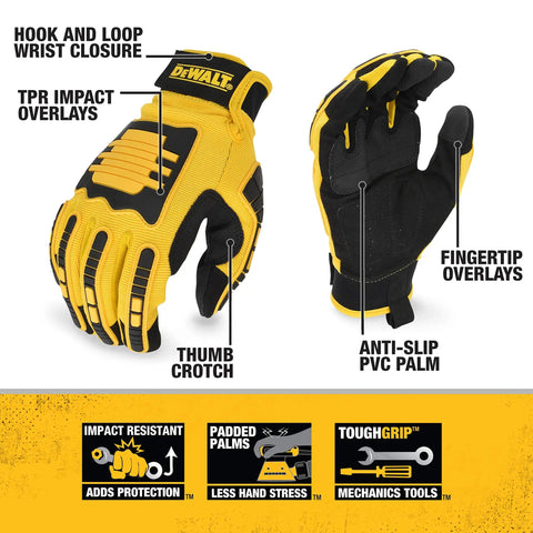 Rugged Mechanic Work Gloves With TPR Impact Protection And Anti Slip Grip, Padded Palm, Size X Large, front and back view