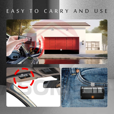 Two Pack Universal Garage Door Opener Remote Works With Chamberlain LiftMaster And Sears Craftsman, in use and storage