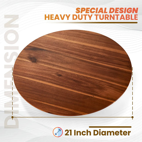 Top view of 21 Inch Acacia Wood Lazy Susan For Tabletop Giant Round Turntable Serving Tray Next Level Charcuterie And Cheese Boards Platter Extra Large Organizer For Countertop Kitchen Revolution showcasing wood grain and heavy duty design.