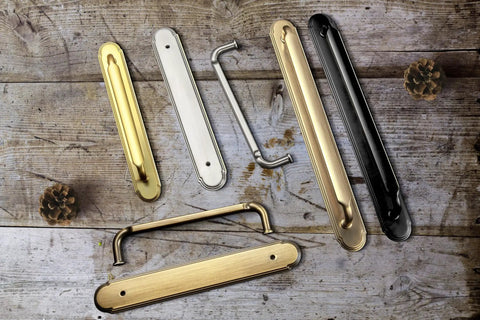Six Pack Champagne Bronze Cabinet Pulls With Backplates And Spacers For Twelve Point Six Inch Hole Center Drawers Zinc Alloy Solid Kitchen Handles