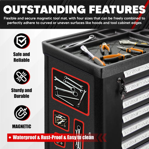 Four Piece Magnetic Tool Mat Set With Flexible Mats In Four Sizes And A Twenty Five Pound Telescoping Magnetic Pickup Pen For Garage Workshop And Auto Repair To Help You Grab And Go Keep Wrenches Screws And Bolts Neat And Within Reach