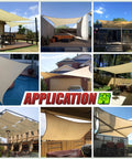 7 By 12 Feet Beige Waterproof Shade Sail For Patio Garden And Carport No Fuss Setup UPF50 Sun Canopy installed in various outdoor settings