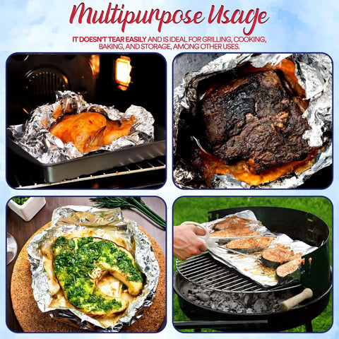 Heavy Duty Aluminum Foil Roll With Sturdy Corrugated Cutter Box For Thick Food Safe Wrap in use for cooking chicken and grilling meat