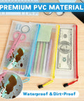 108 Pack Mesh Zipper Pencil Pouches Bulk Set, 9.5x4.5 Inch waterproof cases holding cash, scissors, and pens on wooden desk.