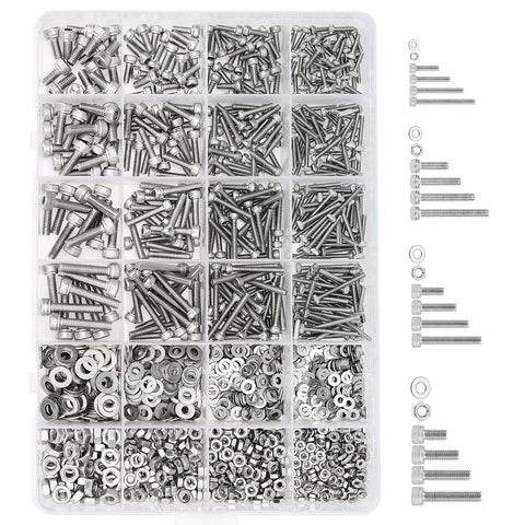 All In One 1280 Piece Stainless Steel Hex Socket Cap Screw Kit M2 M2.5 M3 M4 With Nuts Washers And Hex Wrenches in box