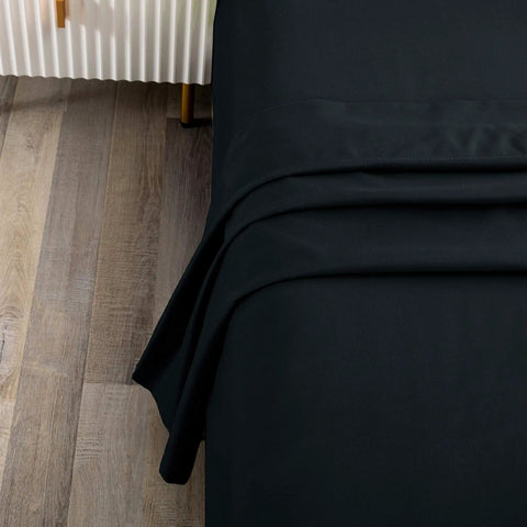 Next Level Queen Flat Sheet In Sleek Black Delivers Top Tier Microfiber Comfort For An Insane Sleep Game With Wrinkle Free And Stain Resistant Features That Keep Your Bedding Looking Pristine Everyday