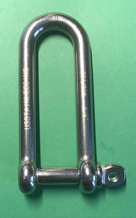 Long D Shackle 316 Stainless Steel Marine Grade Three Eighths Inch Heavy Duty Boat Hardware Saltwater Ready Corrosion Resistant Marine Rigging Shackle Not For Overhead Lifting on green background