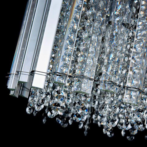 Close-up view of sparkling crystal sticks on Crystal Ceiling Light Fixture 4-Light Flush Mount With E12 Base Modern Chrome Finish D11 X H9.5 Inches