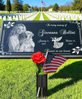 Natural Black Granite Headstone Grave Marker With Personalized Engraving for Giovanna Bellini in a cemetery memorial setting