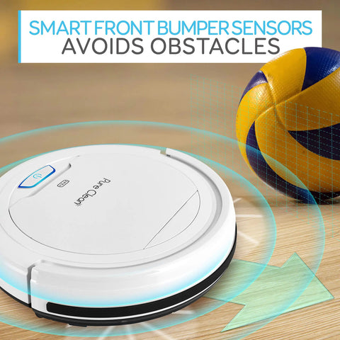 Smart Automatic Robot Vacuum Cleaner With 90 Minute Runtime And Self Path Navigation avoids obstacles near toy ball.