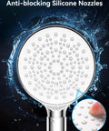 Close-up of handheld shower head with anti-blocking silicone nozzles, part of the Shower Head With Six Spray Modes And High Pressure 59 Inch Hose