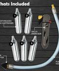 Gallo Drain Gun With CO2 Cartridges For AC Condensate Lines, HVAC Cleaner Blaster Opener Kit, Five Unthreaded Cartridges, Hose Adapter