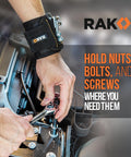 Kickass Magnetic Wristband With Thumb Loop Keeps Screws Nails And Drill Bits Locked Tight While You Tackle Projects Crafted From Reinforced Ballistic Nylon Perfect Gift For Men Dad Handyman worn by a mechanic using a wrench.