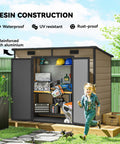 8x4 Outdoor Storage Shed Waterproof Resin With Floor, Window, Lockable Door And Vents For All Weather Garden Tool Storage