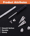 Badass 220 Piece Punk Spike And Stud Hardware Kit For Clothing Leather Crafting Includes Tapered Cone Fasteners Extra Long Screws Premium Metal Set with assorted silver spikes and tools.