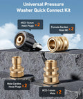 AstroAI pressure washer quick-connect kit with brass M22-14mm adapters and garden hose plugs (2x each)