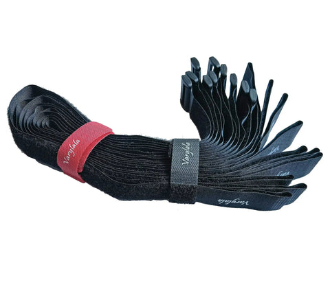 10 Pack Go To Versatile Hook And Loop Securing Straps 1 Inch By 24 Inch Black Nylon Tie Down Fastening Stabilizer Straps Reusable Durable With Red And Blue Color Strips