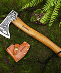Valkyrie Viking Axe Hatchet With Leather Sheath For Camping And Bushcraft High Carbon 1055 Steel Blade Handcrafted Outdoor Tool