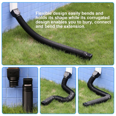 Black 1 Pack Flexible Rain Gutter Downspout Extension Extender From 21 To 68 Inches Heavy Duty PE Material Extendable Downspout Connector