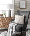 28 Inch Ceramic Table Lamp With On Off Switch, Drum Shade, Modern Accent Light For Living Room Or Bedroom on side table