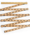 Folding Ruler With Brass Slide Rule For Carpenters And Tradesmen, Heirloom Wooden Measuring Stick shown fully extended, dual scales visible.