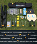 Portable 17ft Multi Sport Net Set For Backyard And Driveway, Height Adjustable From 36 To 61 Inches, Includes 4 Aluminum Rackets 2 Paddles And Carry Bag